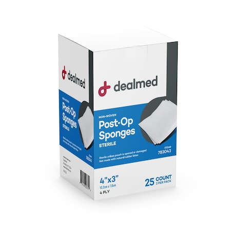 Dealmed Gauze Pads, Post-Op, Sterile 2'S, 4" X 3", 4 Ply, 25/Bx, 24/Cs, 600PK 783043